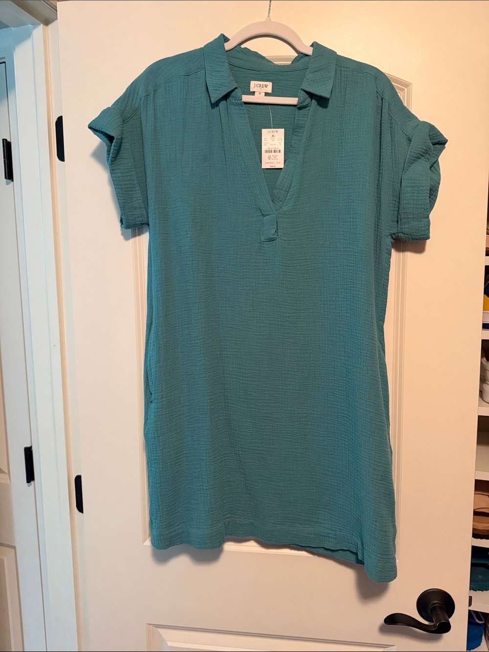 J. Crew Teal V-Neck Gauze Shift Dress